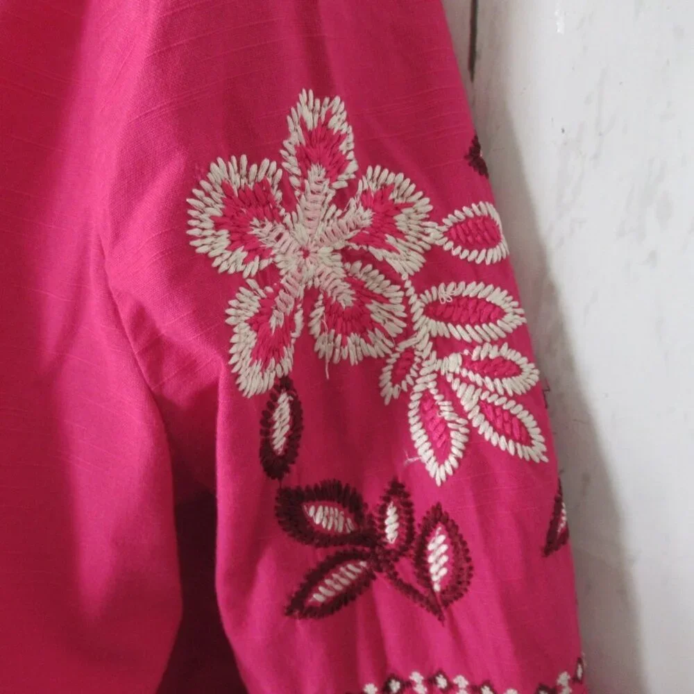 Tory Burch‎ Top 8 M Pink Embroidered Samarkand Tunic Boho Peasant Cruise Beach